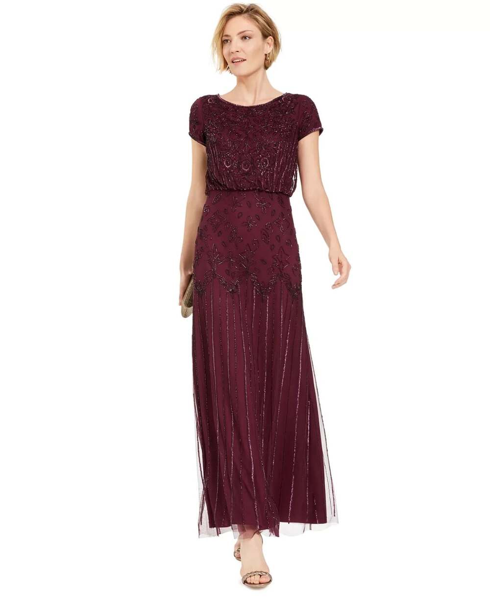 NEW Adrianna Papell Women's 2 Beaded Blouson Gown • Reg Price $199